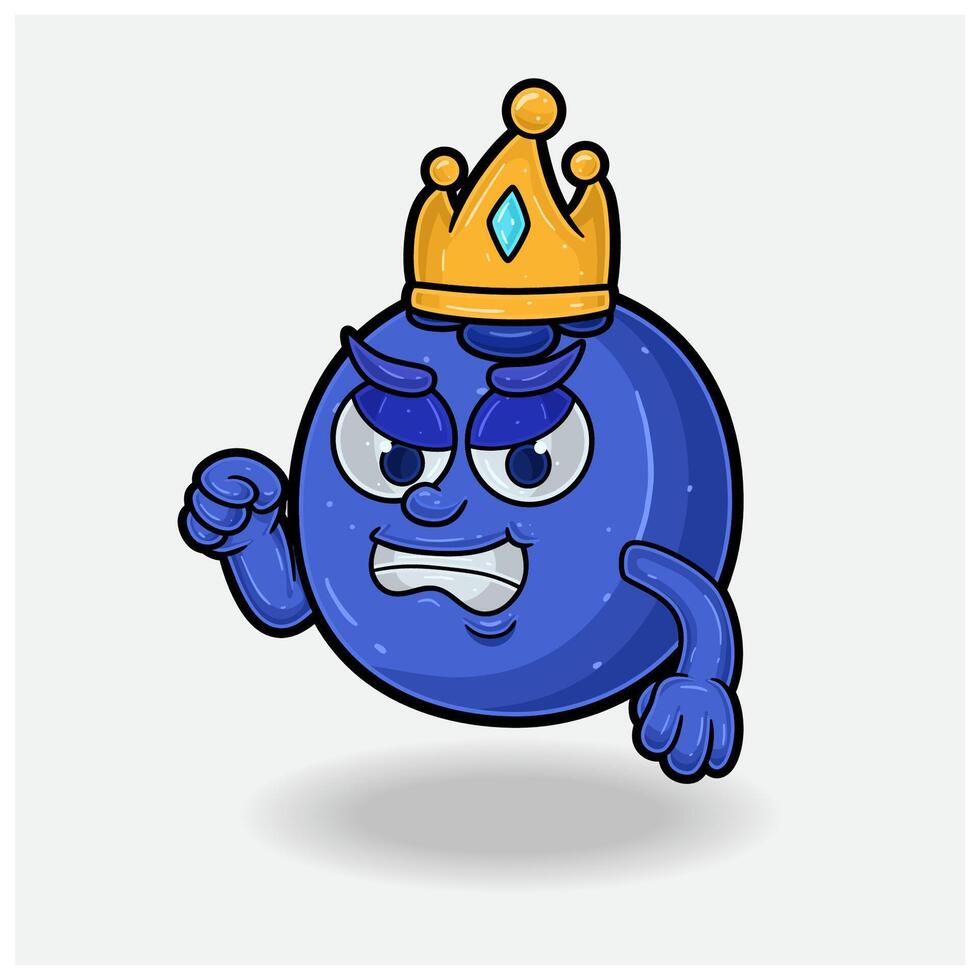 enojado expresión con arándano Fruta corona mascota personaje dibujos animados. vector