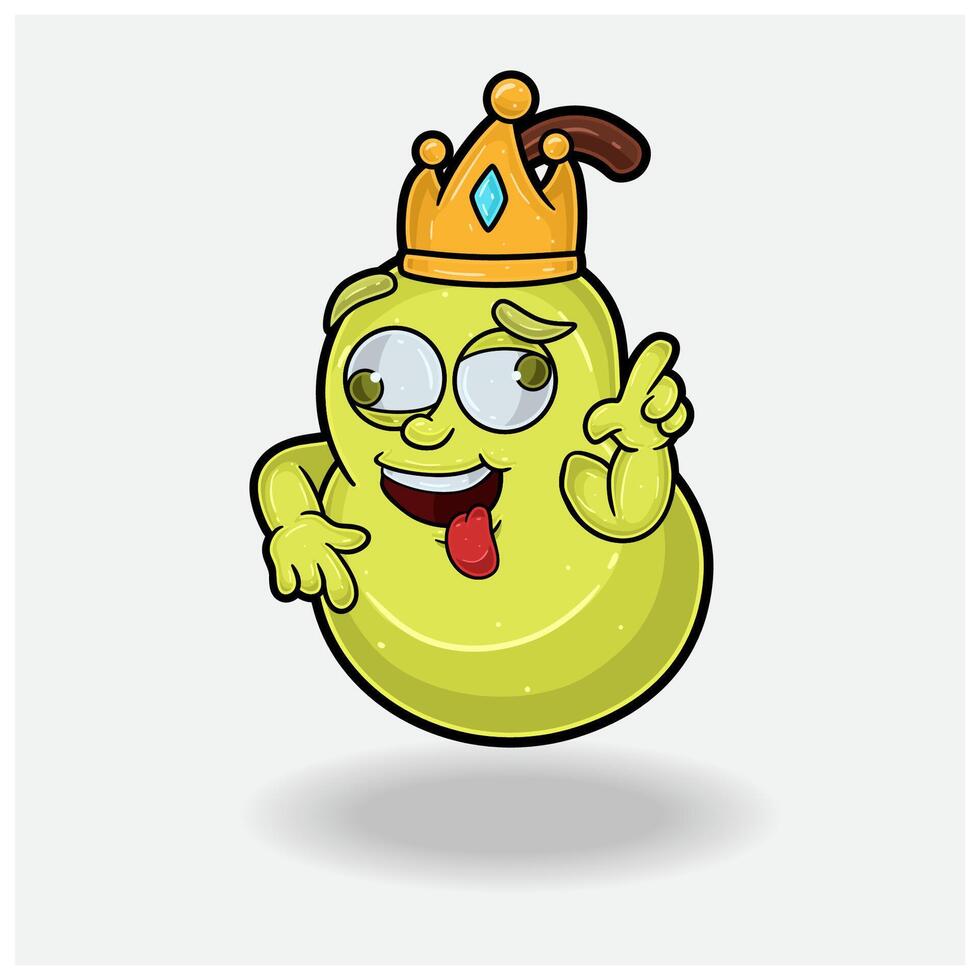 loco expresión con Pera Fruta corona mascota personaje dibujos animados. vector