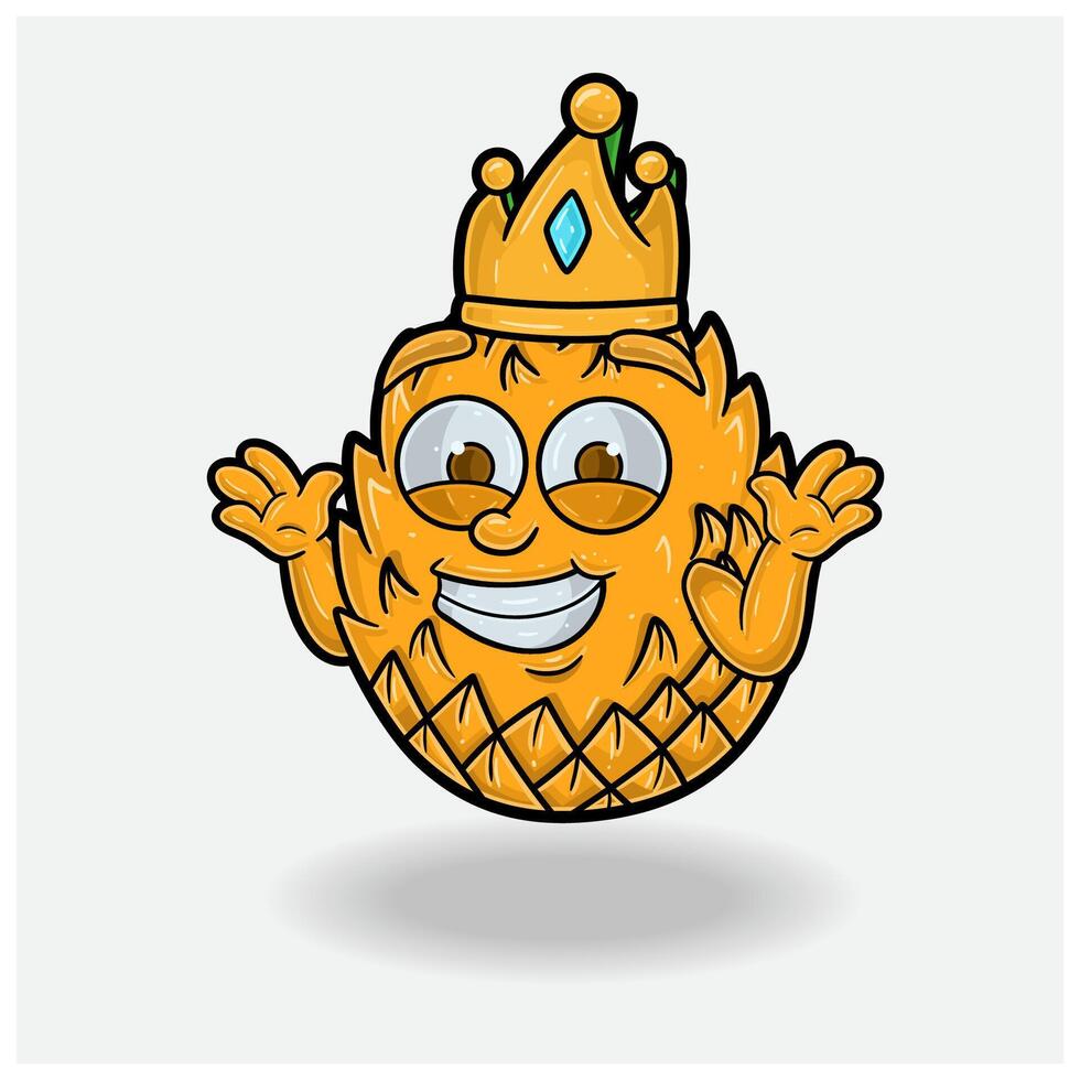 Dont Know Smile expression with Pineapple Fruit Crown Mascot Character Cartoon. vector