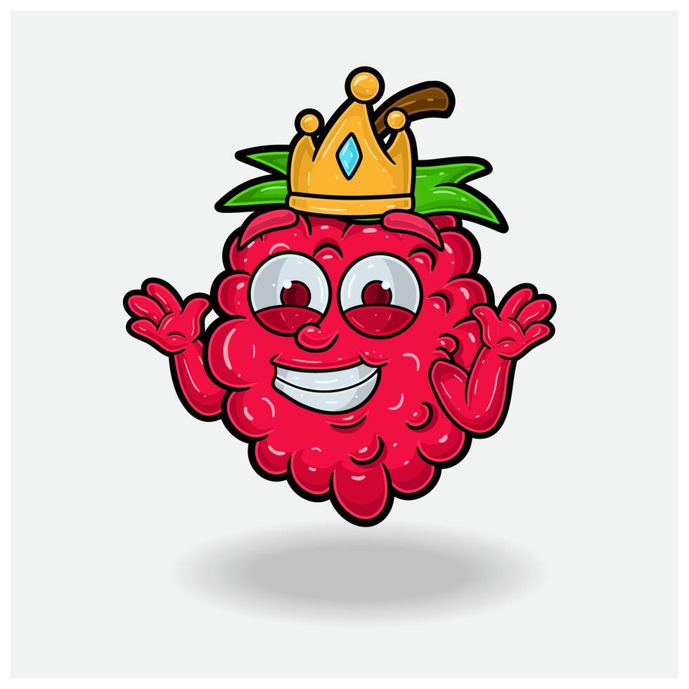 Dont Know Smile expression with Raspberry Fruit Crown Mascot Character Cartoon. vector