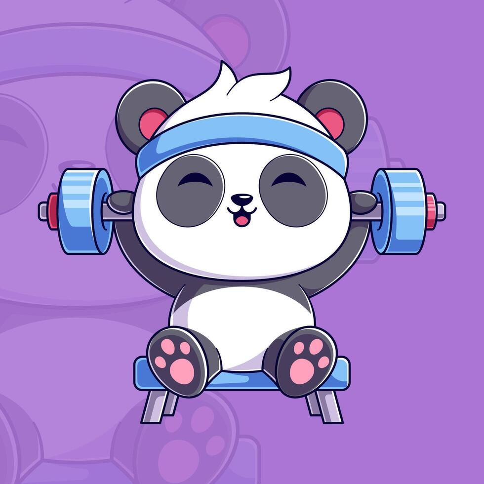 Cute panda sits and lifts weights vector