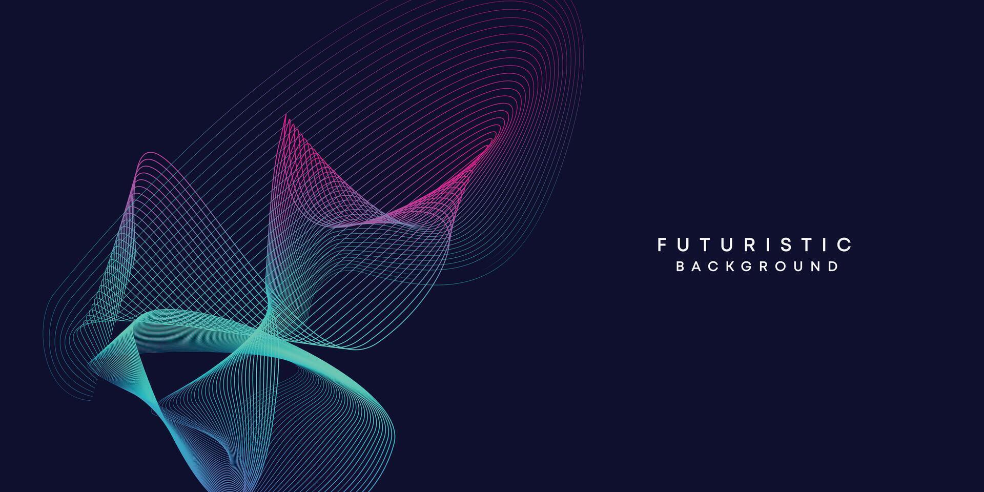 Abstract dark blue digital future technology geometric flowing line background. Purple-navy blue-green gradient smooth wave lines web banner background for cover, flyer, card, header, poster, slide vector