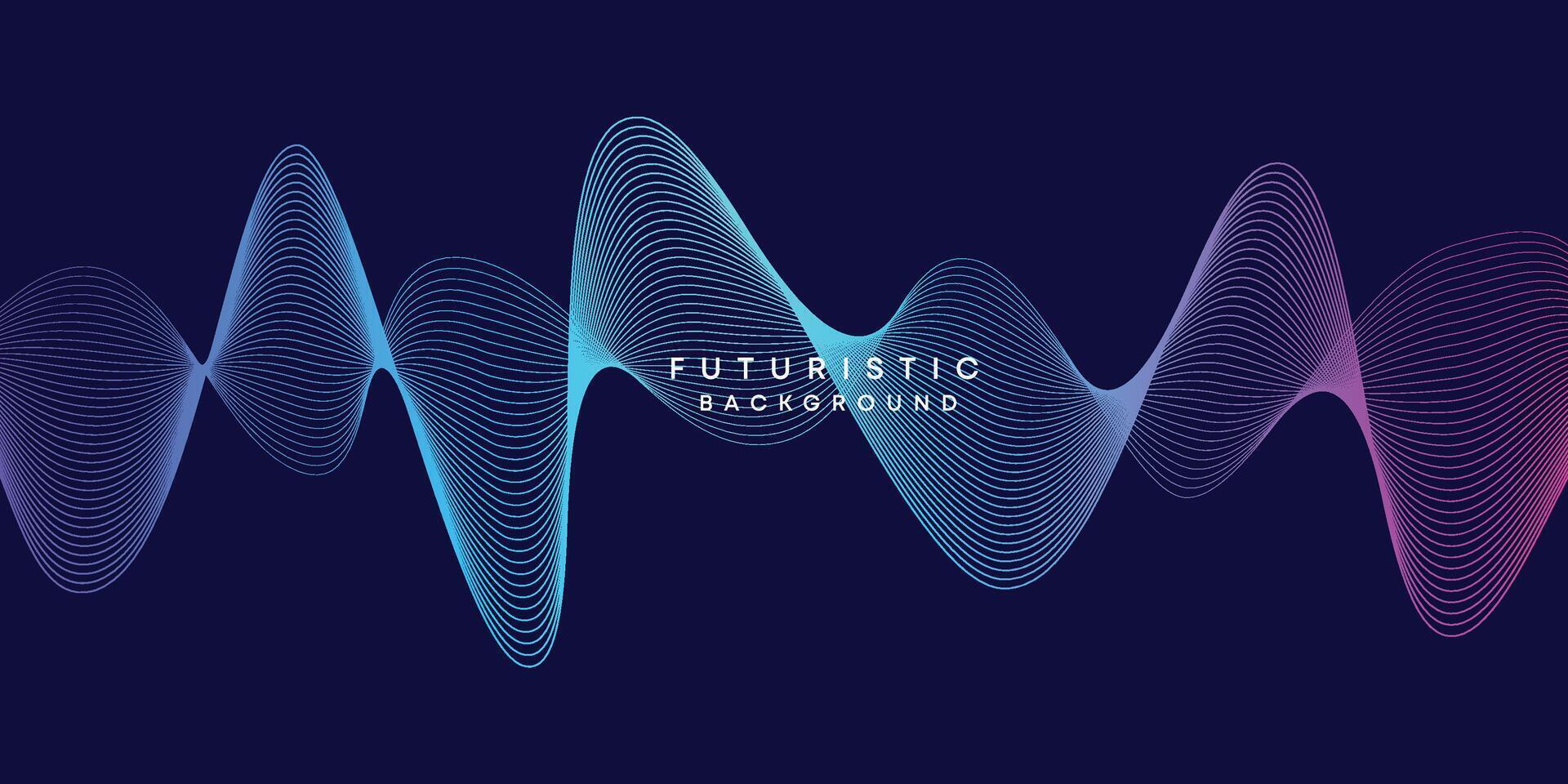 Abstract dark blue digital future technology geometric flowing line background. Purple-navy blue-green gradient smooth wave lines web banner background for cover, flyer, card, header, poster, slide vector