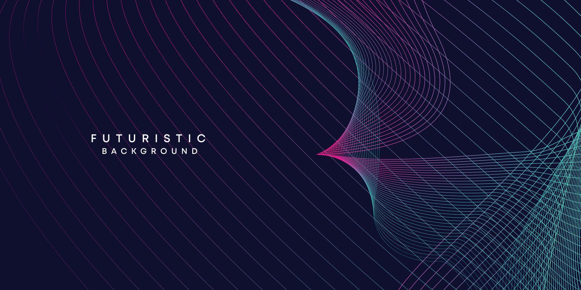 Abstract dark blue digital future technology geometric flowing line background. Purple-navy blue-green gradient smooth wave lines web banner background for cover, flyer, card, header, poster, slide vector