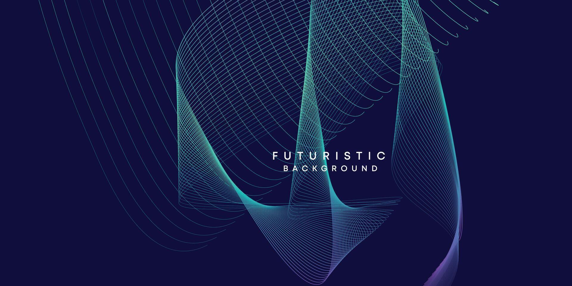 Abstract dark blue digital future technology geometric flowing line background. Purple-navy blue-green gradient smooth wave lines web banner background for cover, flyer, card, header, poster, slide vector