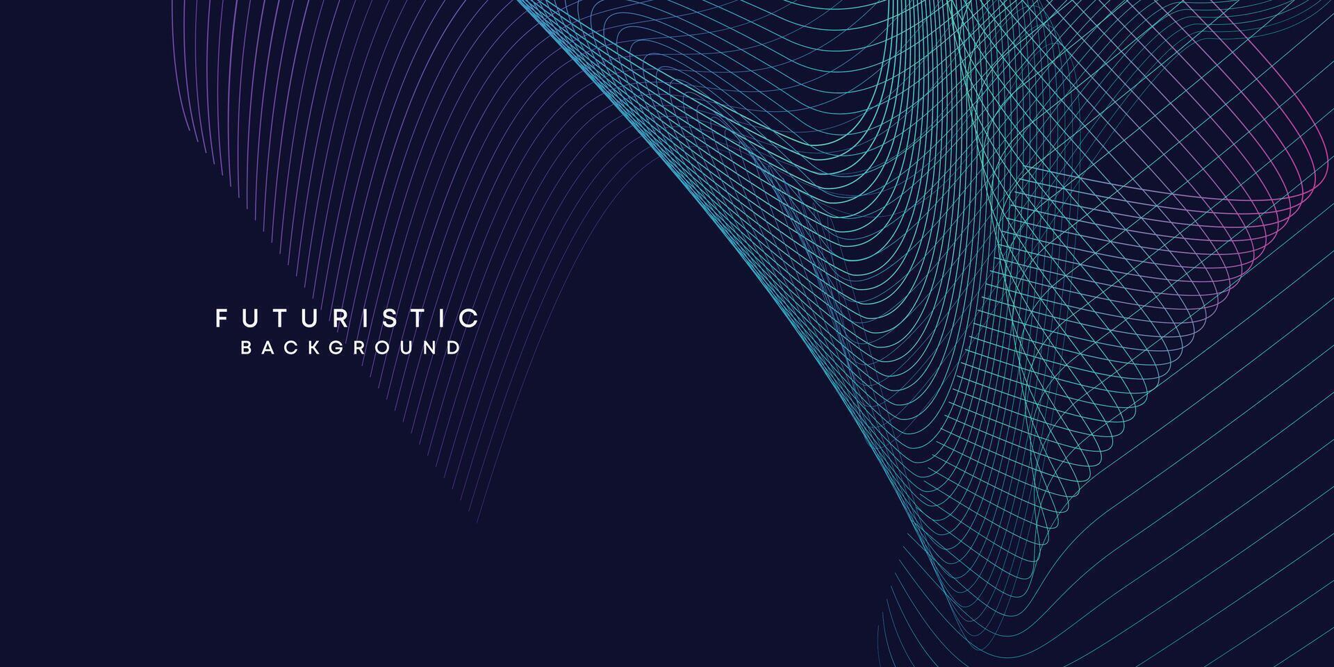 Abstract dark blue digital future technology geometric flowing line background. Purple-navy blue-green gradient smooth wave lines web banner background for cover, flyer, card, header, poster, slide vector