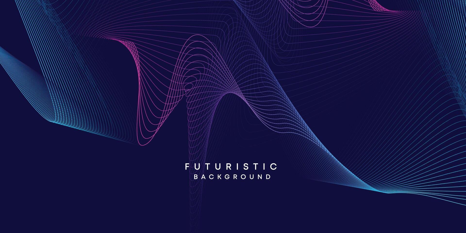 Abstract dark blue digital future technology geometric flowing line background. Purple-navy blue-green gradient smooth wave lines web banner background for cover, flyer, card, header, poster, slide vector