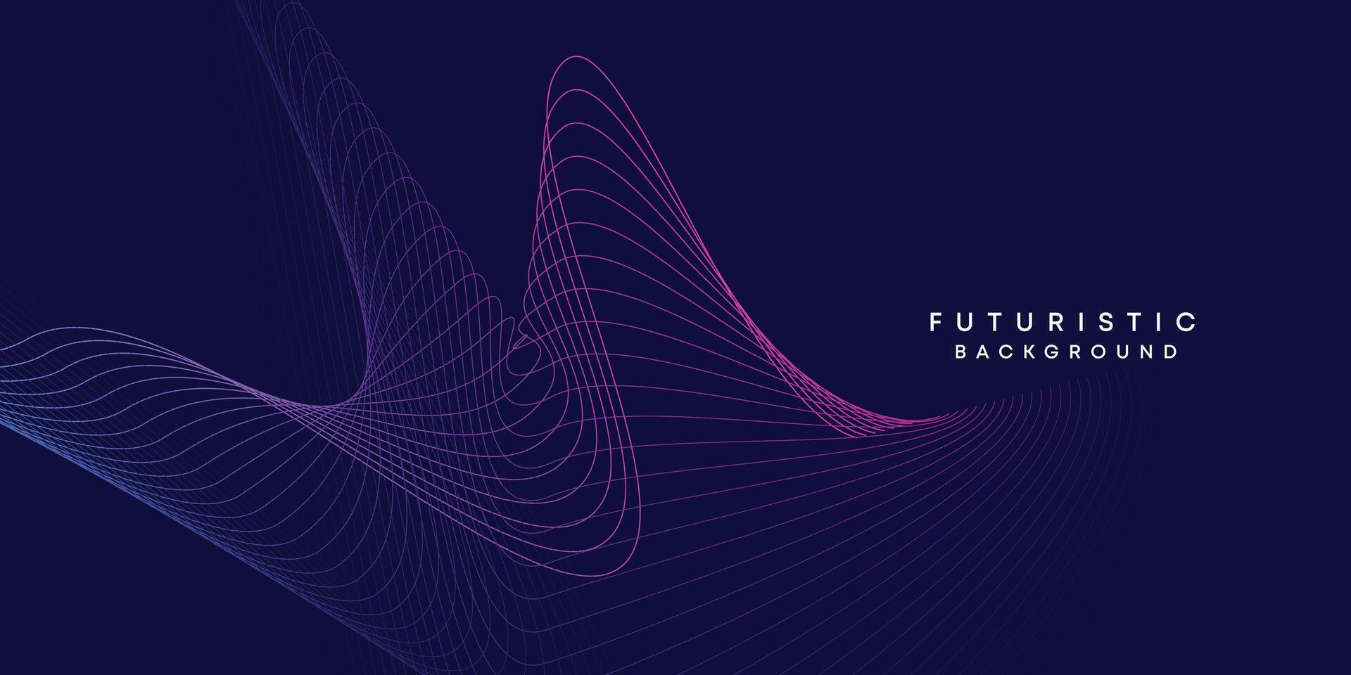 Abstract dark blue digital future technology geometric flowing line background. Purple-navy blue-green gradient smooth wave lines web banner background for cover, flyer, card, header, poster, slide vector