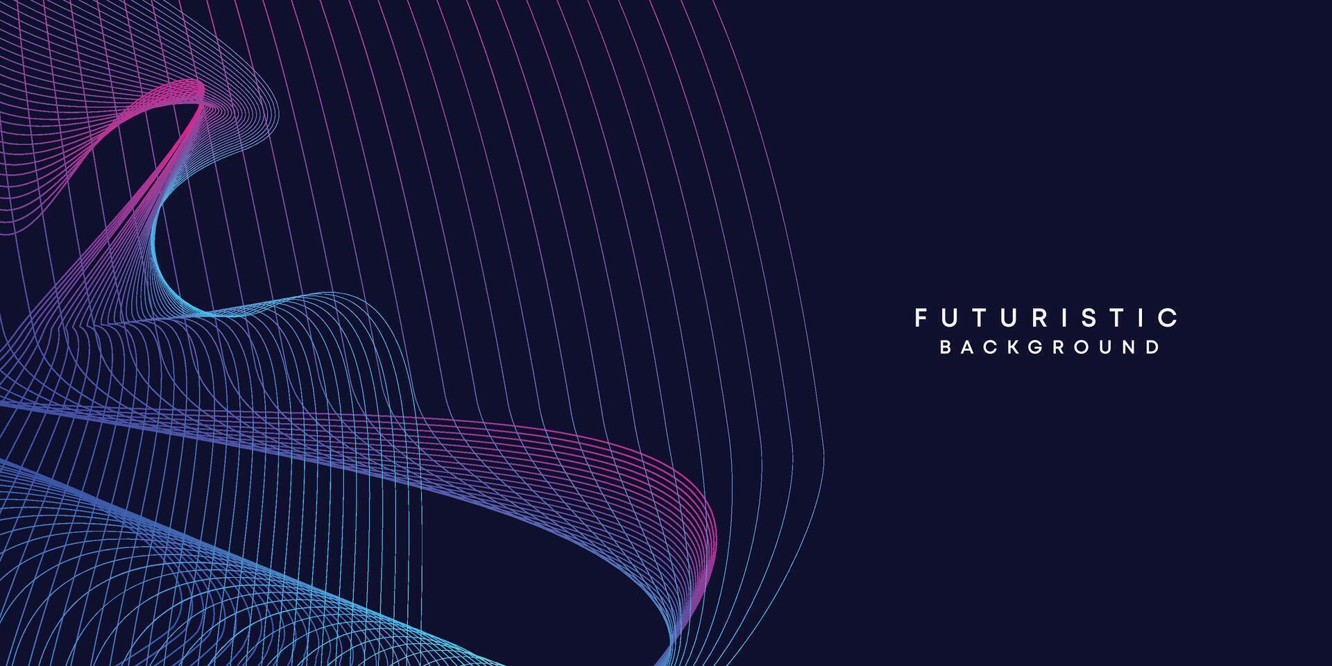 Abstract dark blue digital future technology geometric flowing line background. Purple-navy blue-green gradient smooth wave lines web banner background for cover, flyer, card, header, poster, slide vector