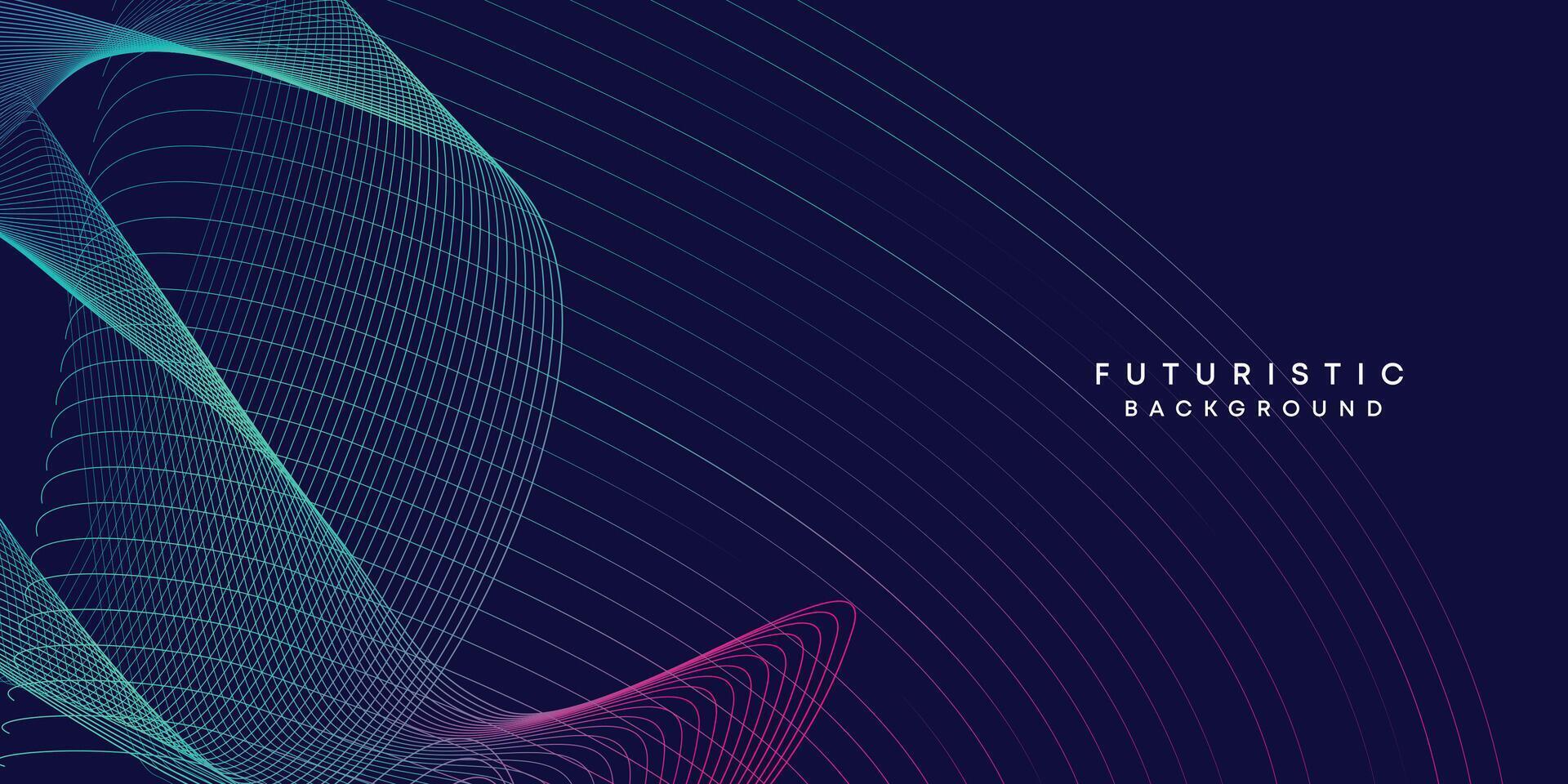 Abstract dark blue digital future technology geometric flowing line background. Purple-navy blue-green gradient smooth wave lines web banner background for cover, flyer, card, header, poster, slide vector