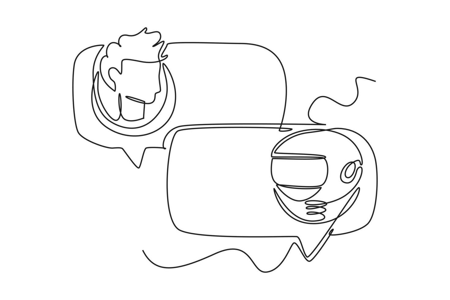 Continuous one line drawing Online communication with chat bot concept. Doodle illustration. vector