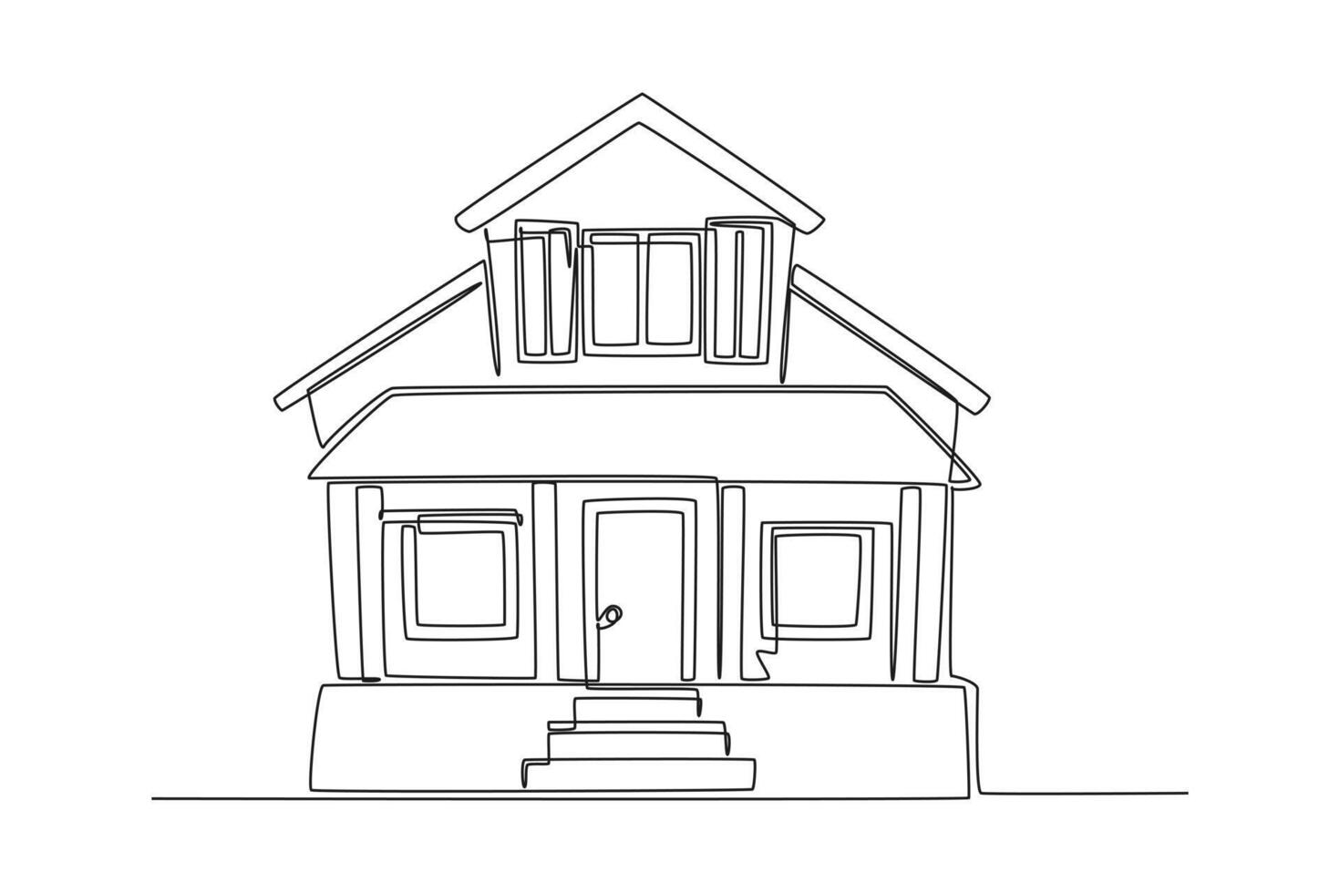 One continuous line drawing of cute house or small building concept Doodle illustration vector