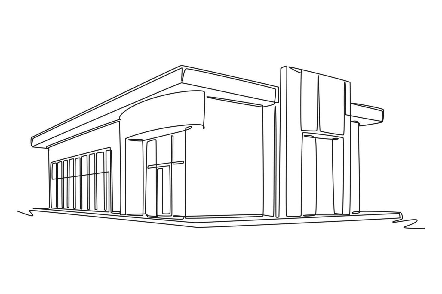 One continuous line drawing of cute house or small building concept Doodle illustration vector