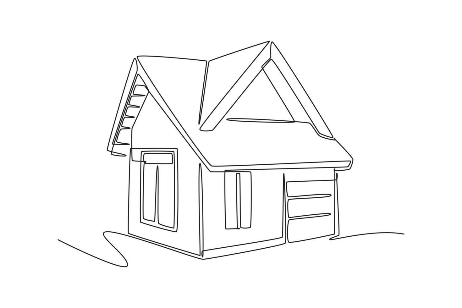 One continuous line drawing of cute house or small building concept