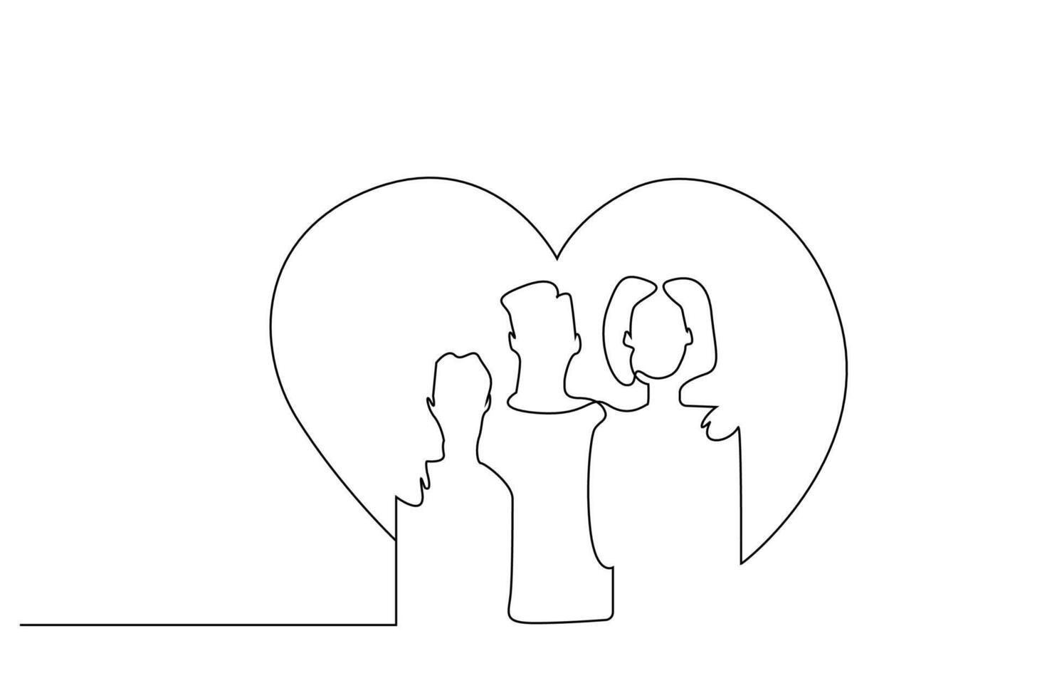 mother father child family love happiness hug looking front one line art design vector