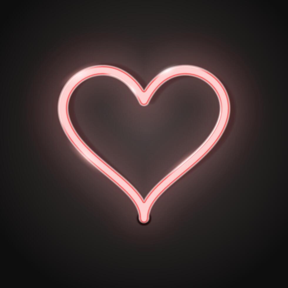 Red bright neon heart isolated on a dark background. vector