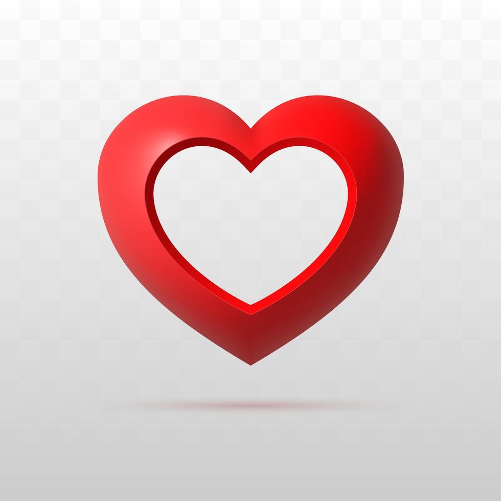 Red heart with space inside, frame, isolated on white background. vector