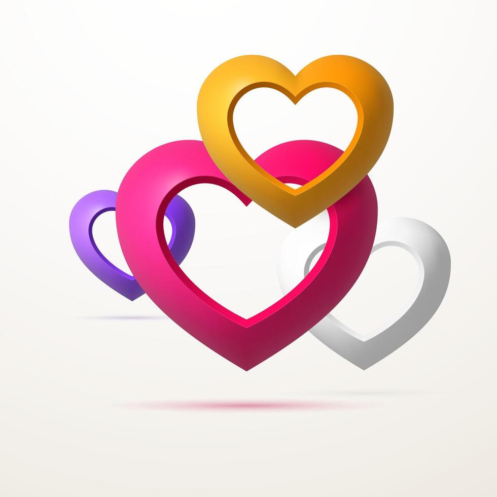Collection of multi-colored hearts in the shape of a frame. vector