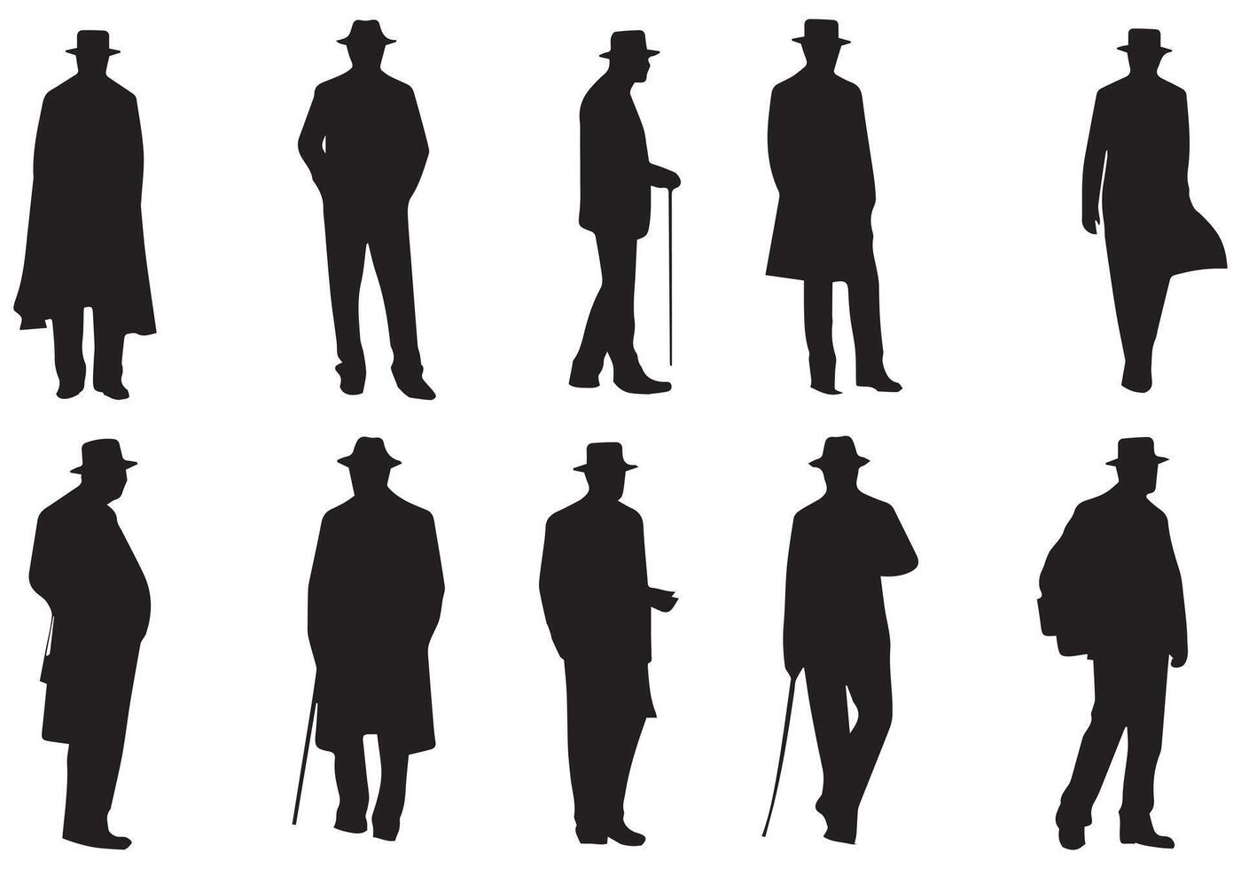 silhouette of a group of men walking on white background vector