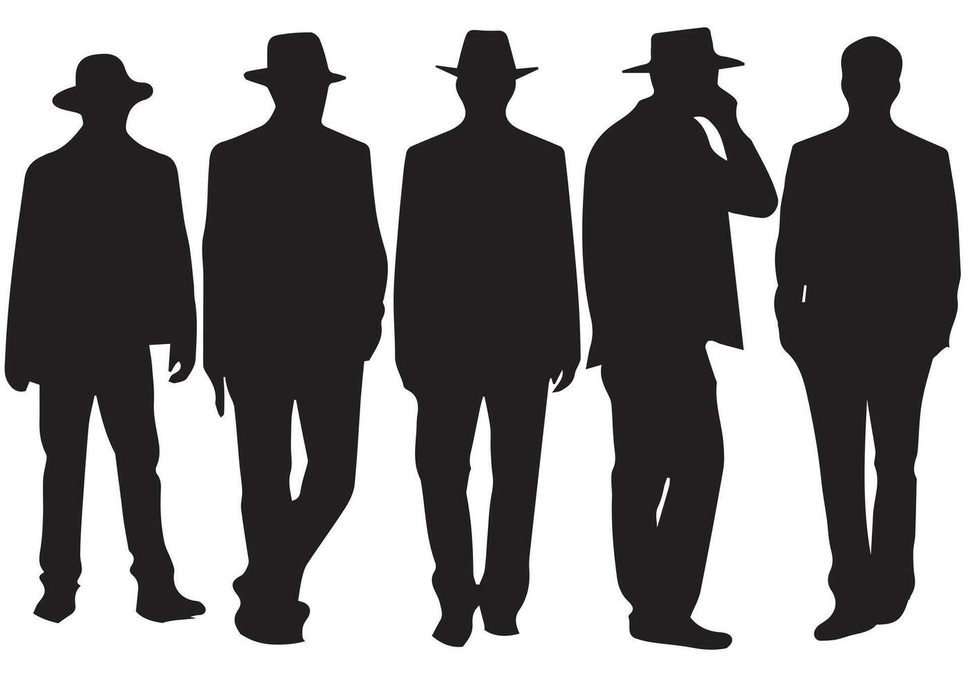 silhouette of a group of men walking on white background vector