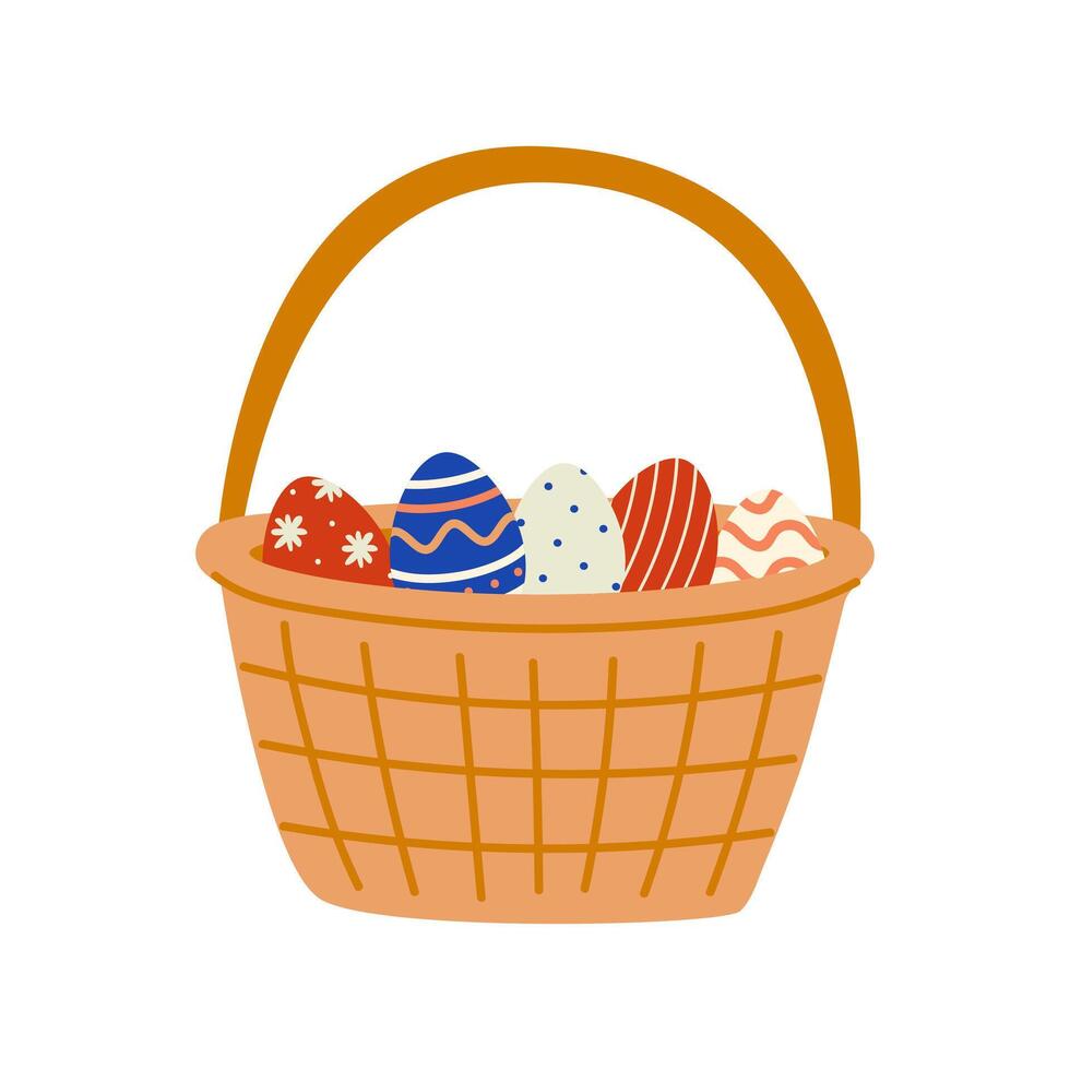 Easter egg basket. illustration in hand drawn style. White isolated background. vector