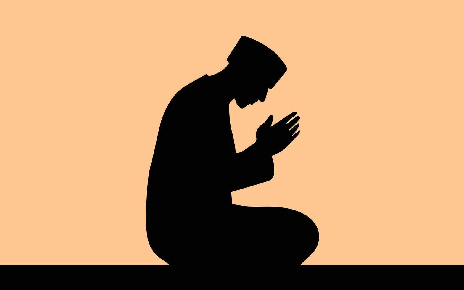 Muslim Man Praying Making Supplication Silhouette Illustration vector