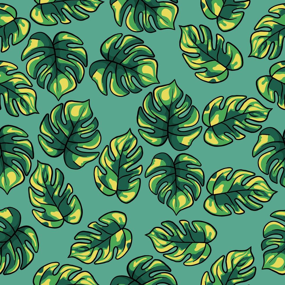 Monstera leaves seamless pattern background vector