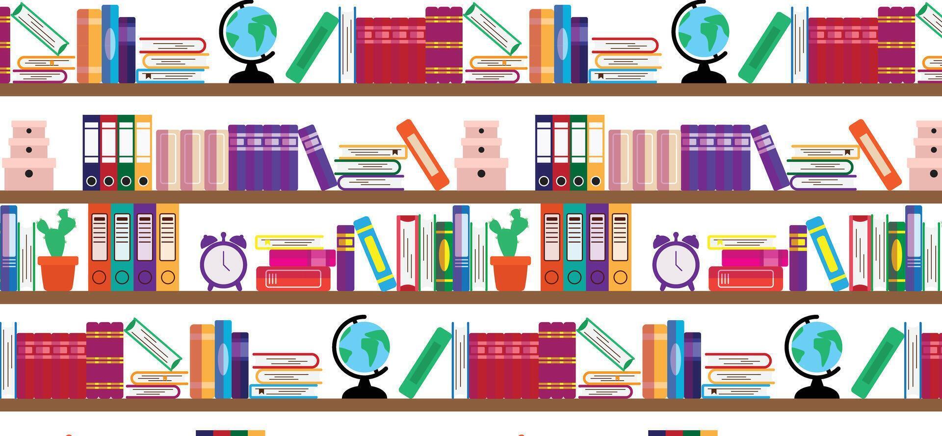 wood bookshelf seamless pattern background, education backdrop for graduation vector