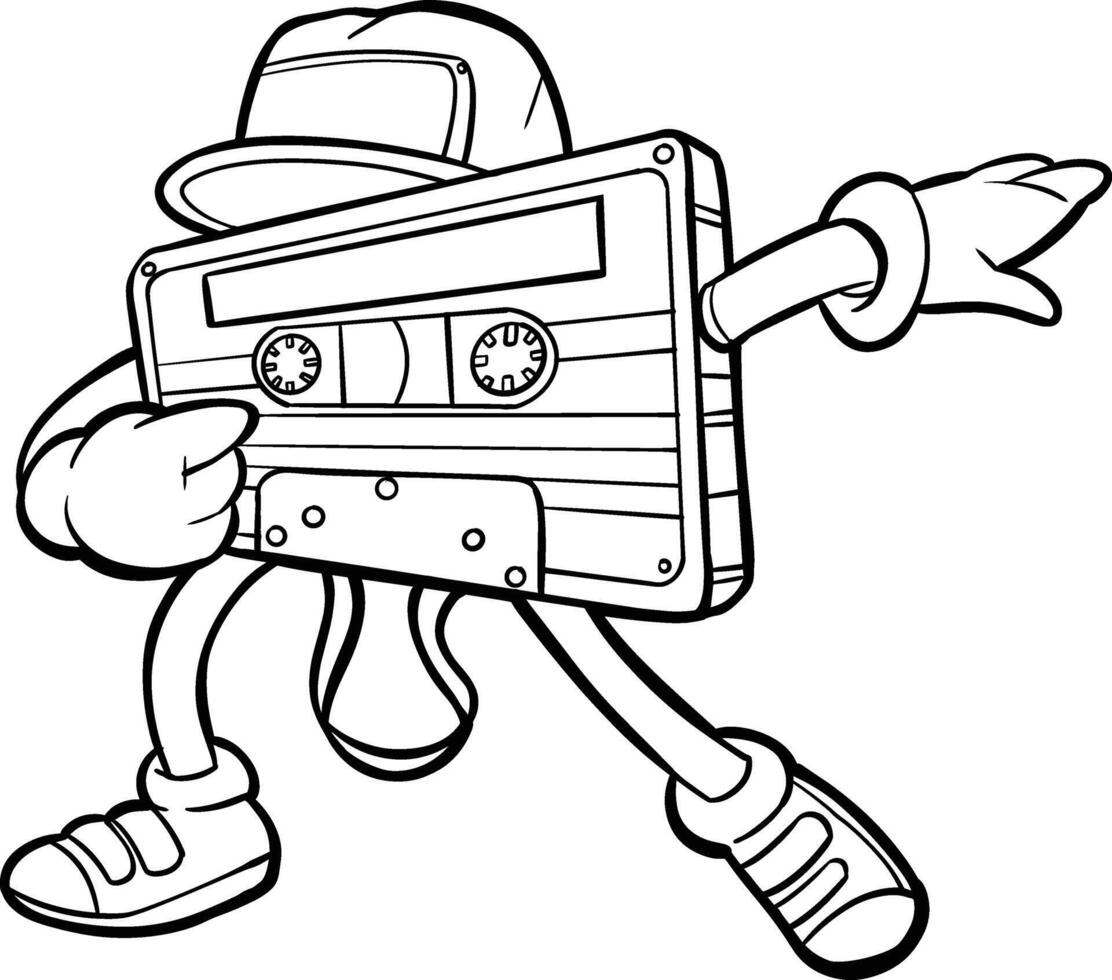 Retro Cassette Tape Cartoon Character Dabbing dance vector