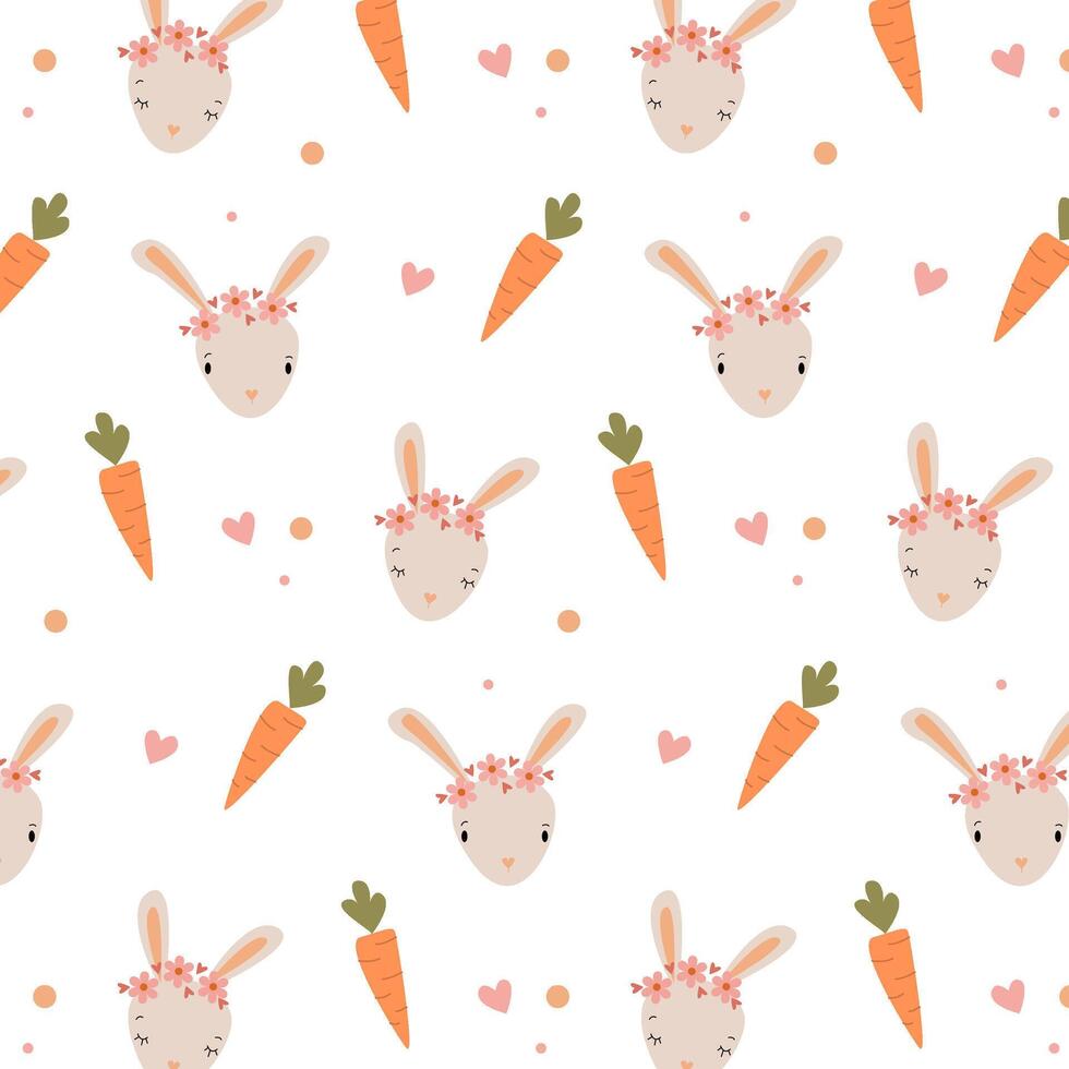 pattern with cute little bunnies and carrots vector