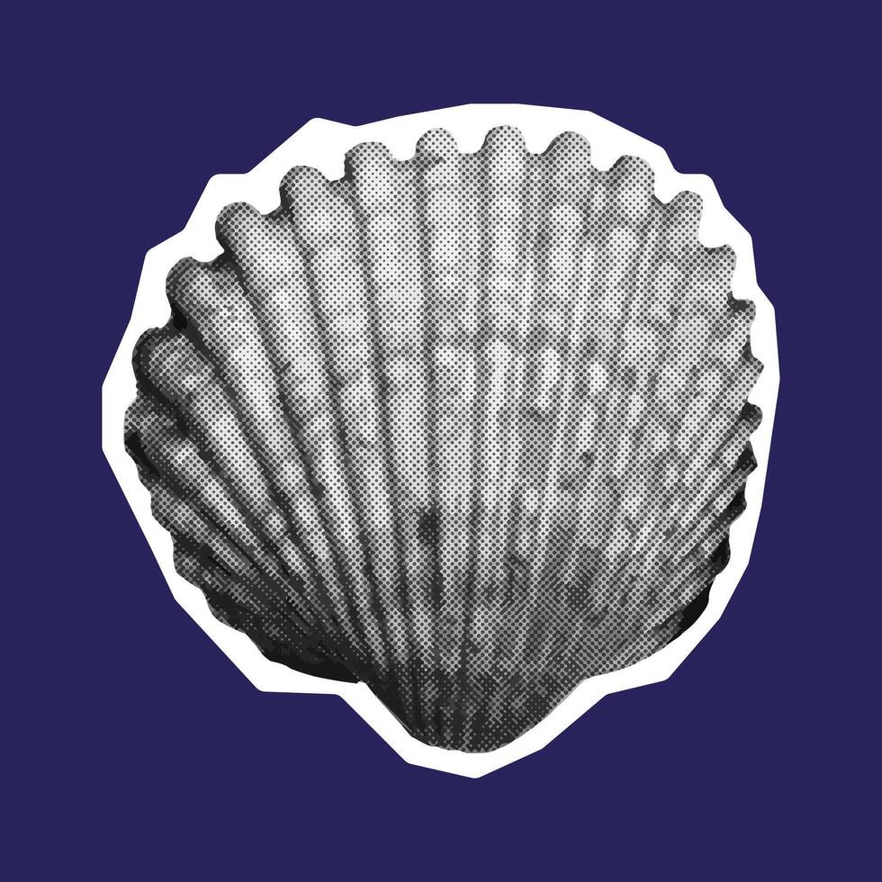 Shell in halftone isolated. illustration for poster, banner, card. Y2K style. vector