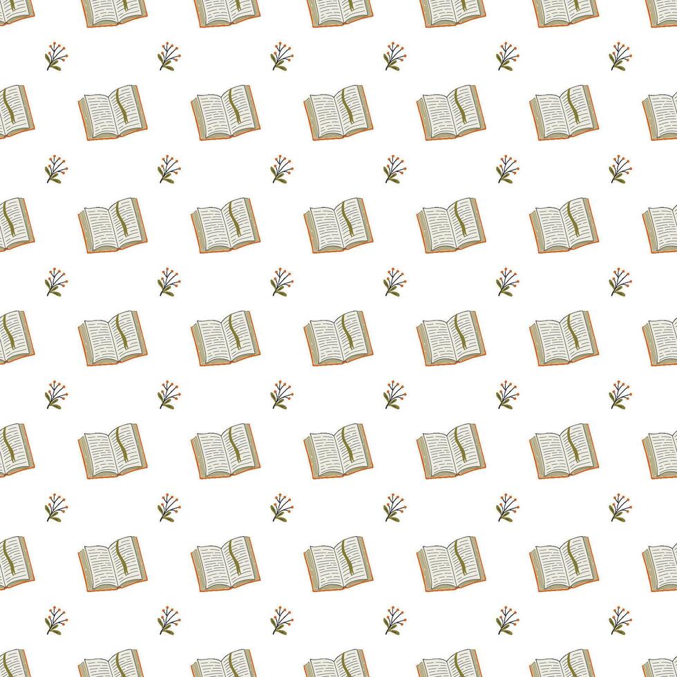 Seamless pattern with open book in flat style. Retro style texture ornament. Love reading and education concept. Hand drawn illustration. vector