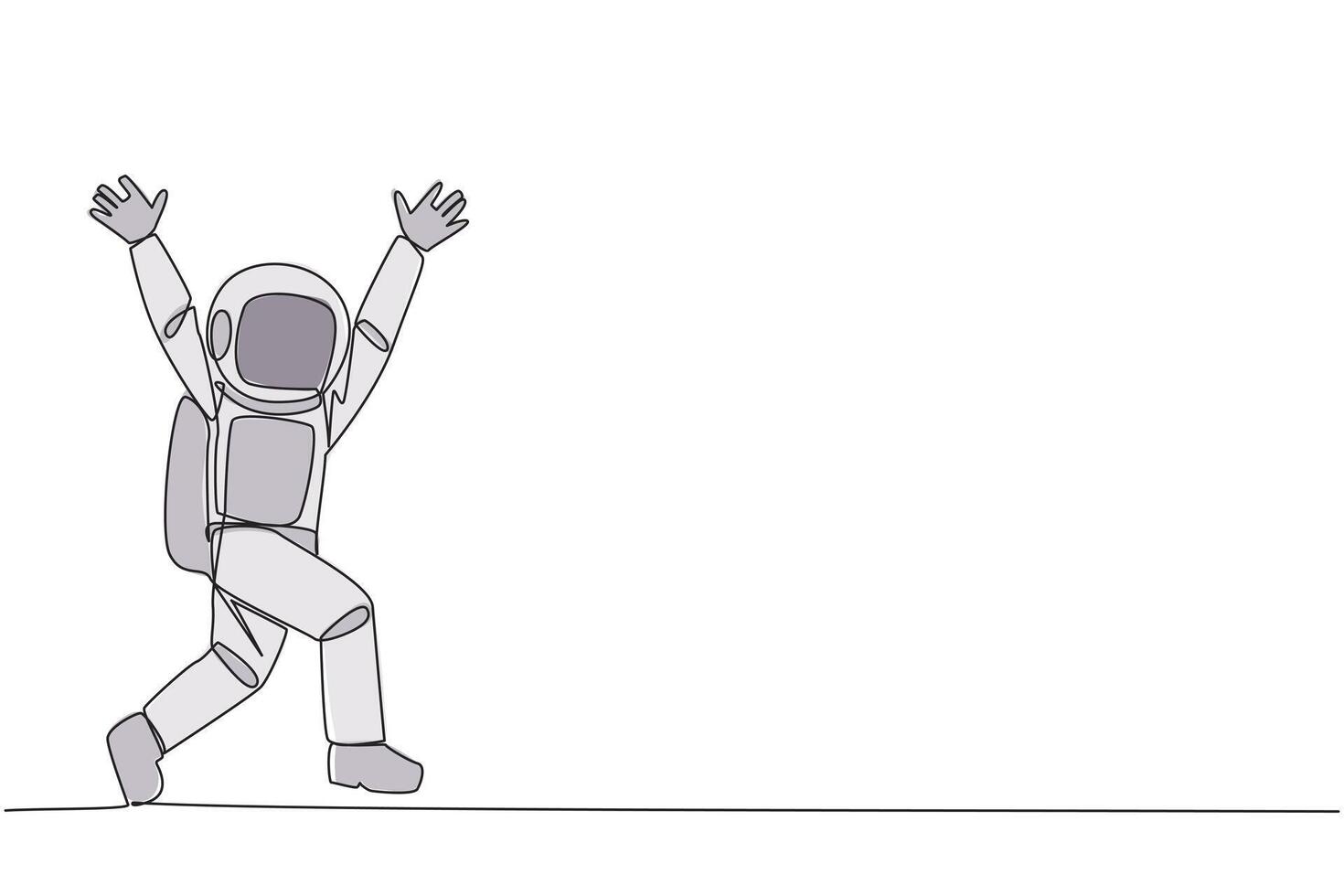Single one line drawing young astronaut running to celebrate the success of business. Like a football player who scores goal, he doing celebrates. Success. Continuous line design graphic illustration vector