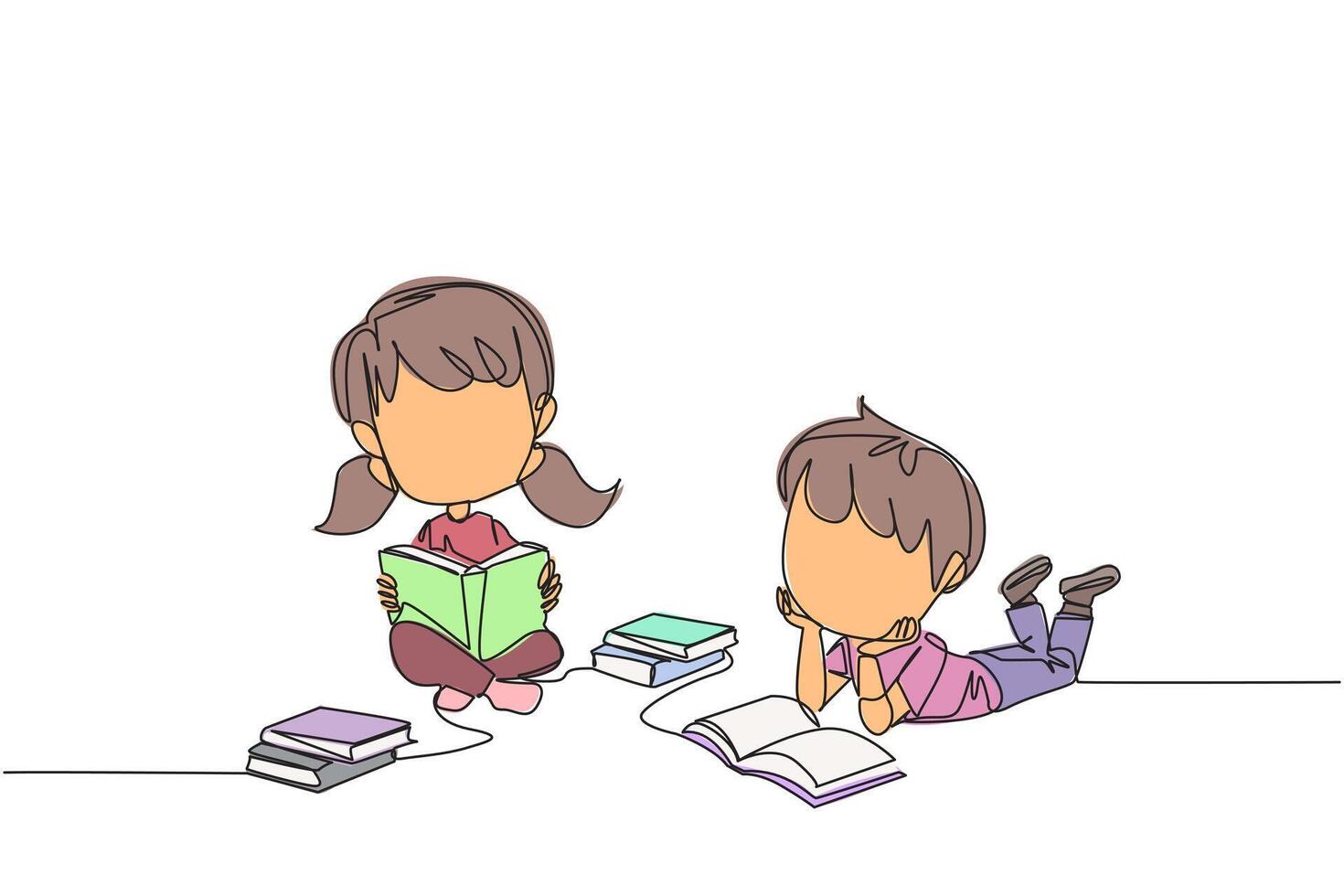 continuo uno línea dibujo niños quien De Verdad gustos lectura. todos los días uno libro es leer. bueno hábito. allí es No día sin leyendo libro. libro festival concepto. soltero línea diseño ilustración vector