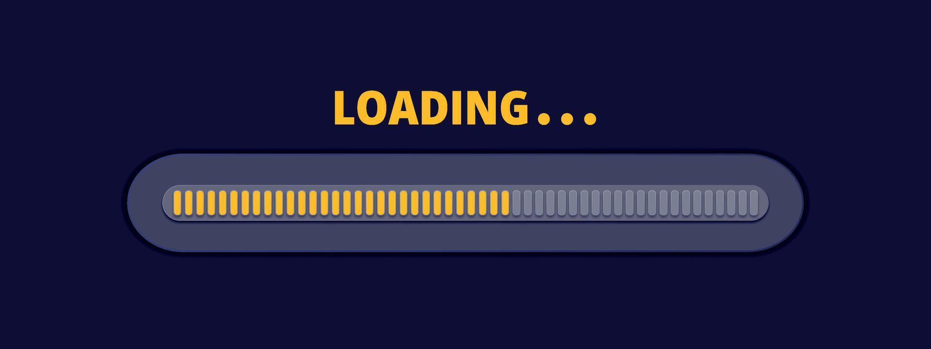 Speed upload or download. Load bar progress icon. A bright yellow element of a mobile app or website. Update stage. Waiting for a preload. illustration on dark background. vector