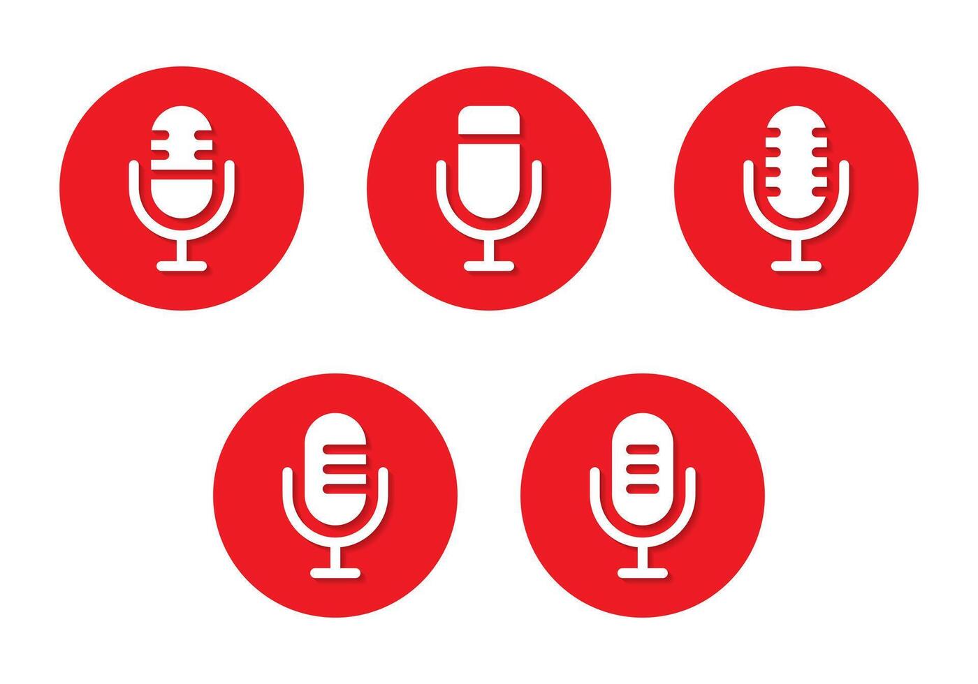 Retro microphone icon with shadow. Mic sign symbol on red circle vector