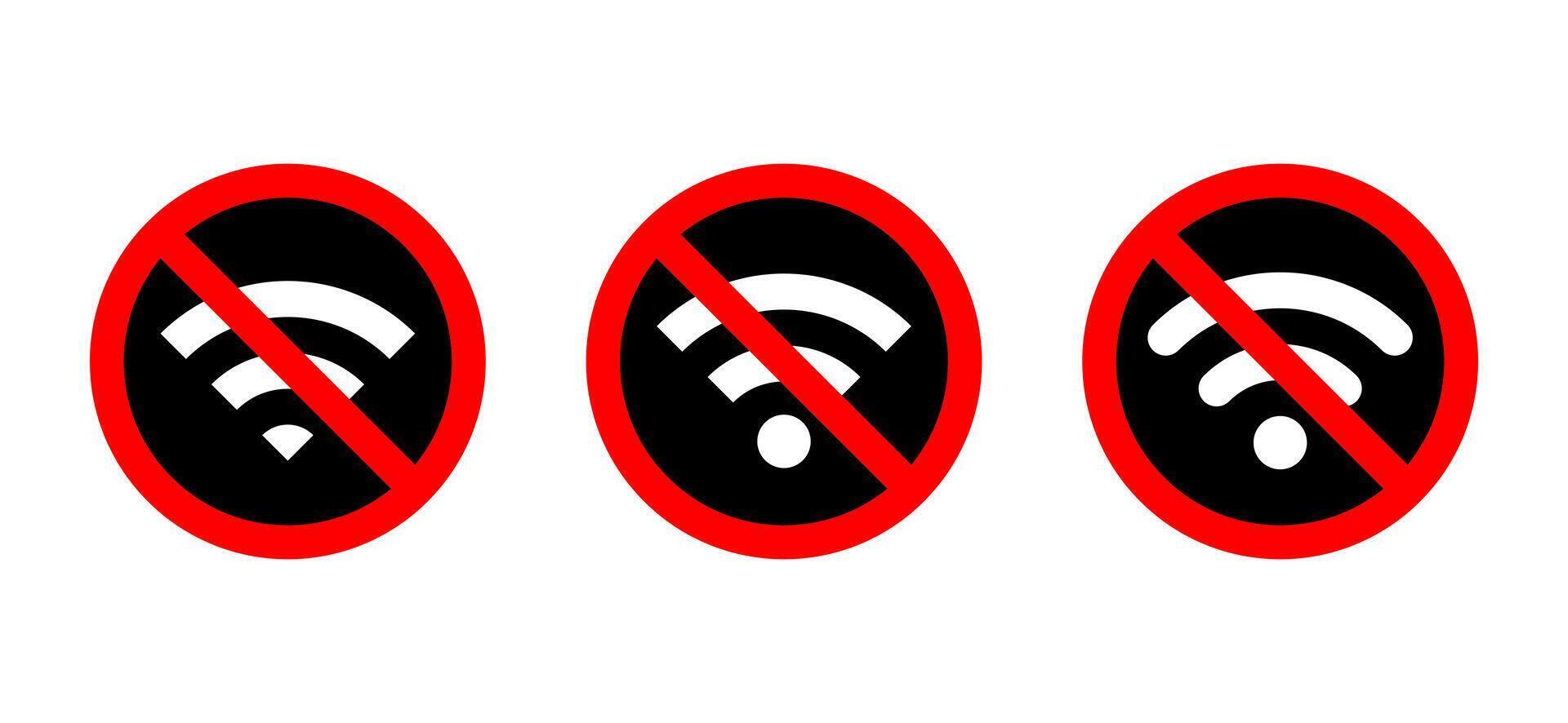 Set of no wifi zone sign icon. Wireless network with prohibition symbol vector