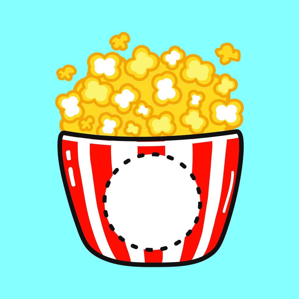 Popcorn character. hand drawn cartoon kawaii character illustration icon. Isolated on blue background. Popcorn character concept vector