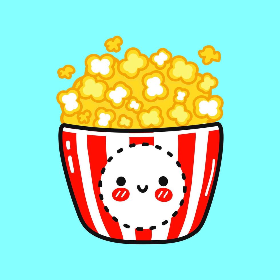 Popcorn character. hand drawn cartoon kawaii character illustration icon. Isolated on blue background. Popcorn character concept vector