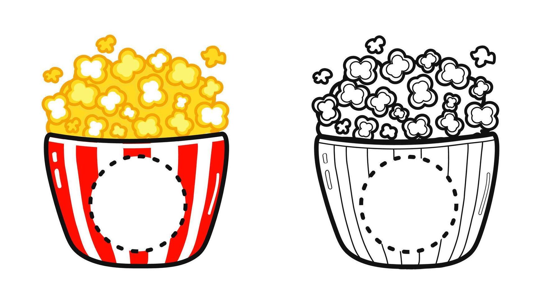 Cute Popcorn. Outline cartoon illustration for coloring book vector