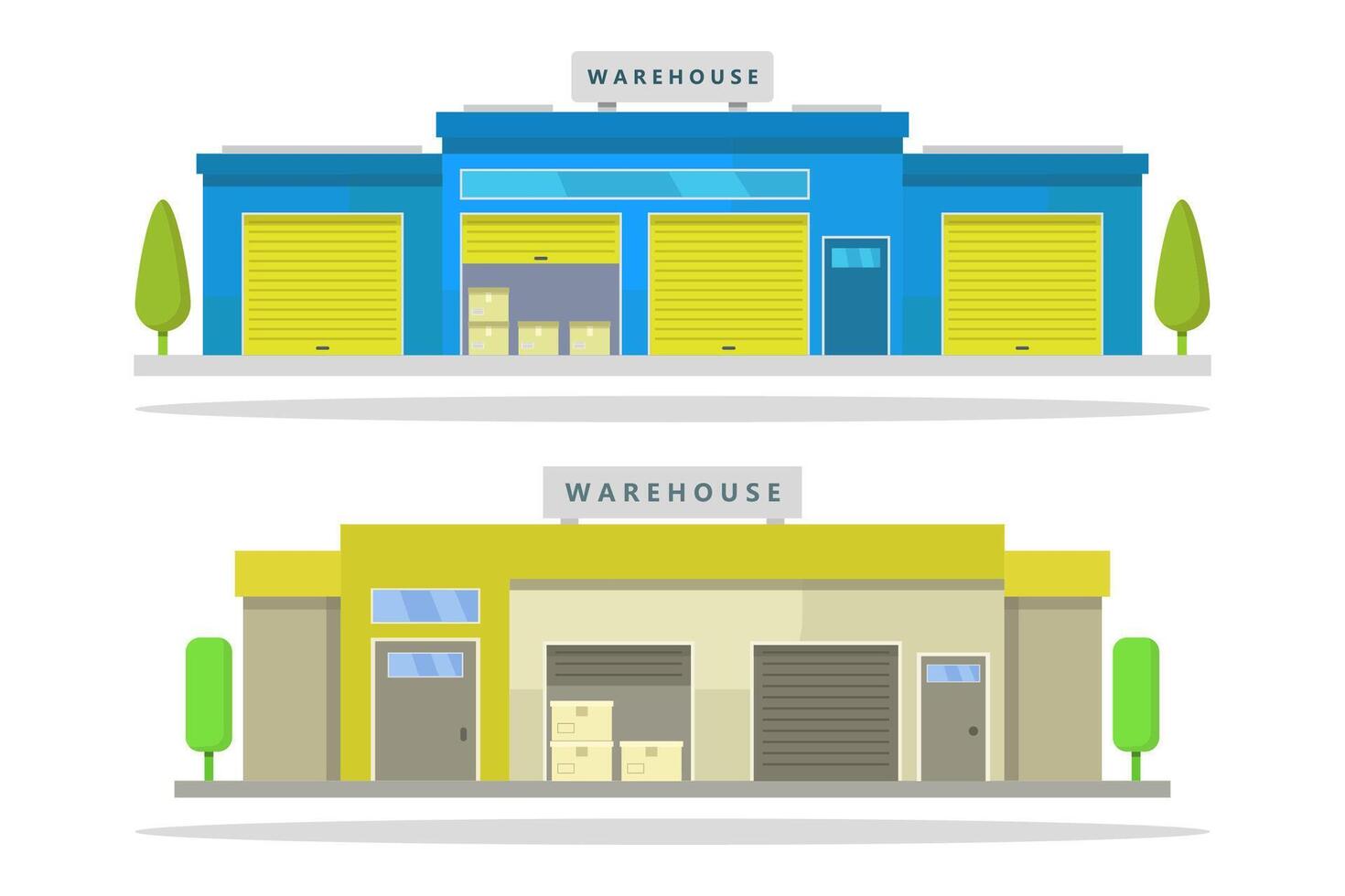 Illustrated warehouse buildings vector