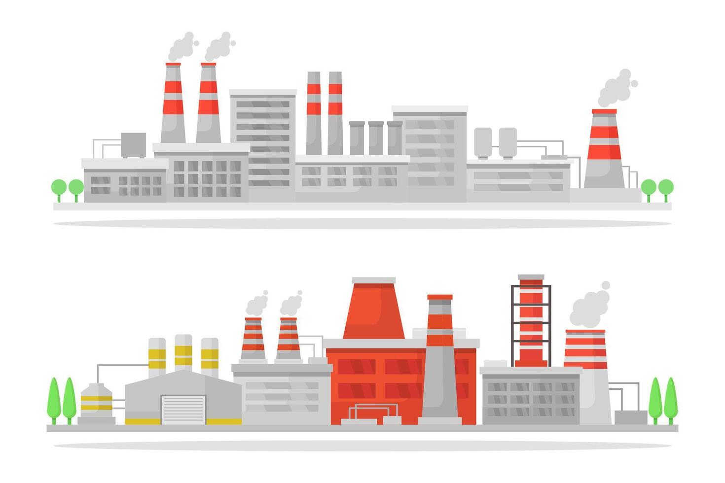 nuclear poder planta edificios ilustrado en blanco antecedentes vector