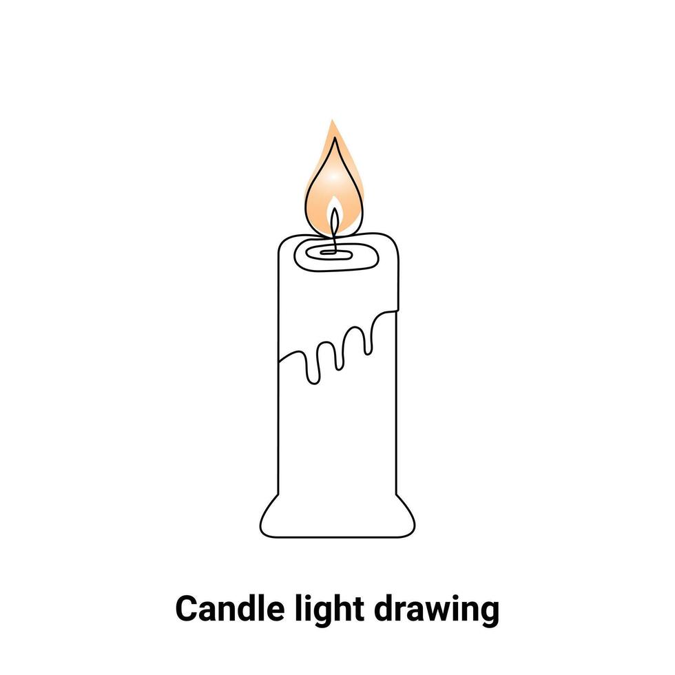 Continuous single-line candle drawing and one-line burning fire candle outline art illustration vector