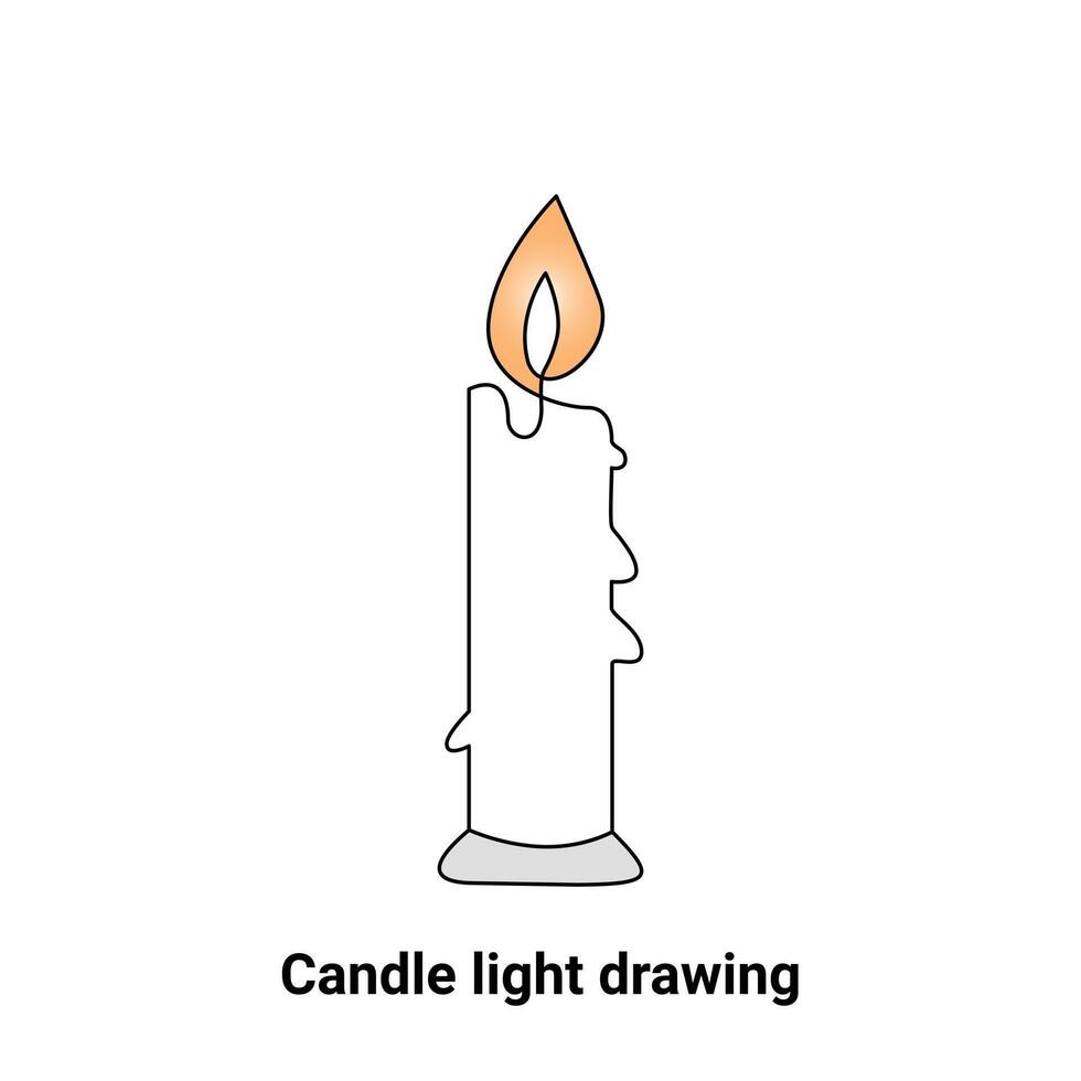 Continuous single-line candle drawing and one-line burning fire candle outline art illustration vector