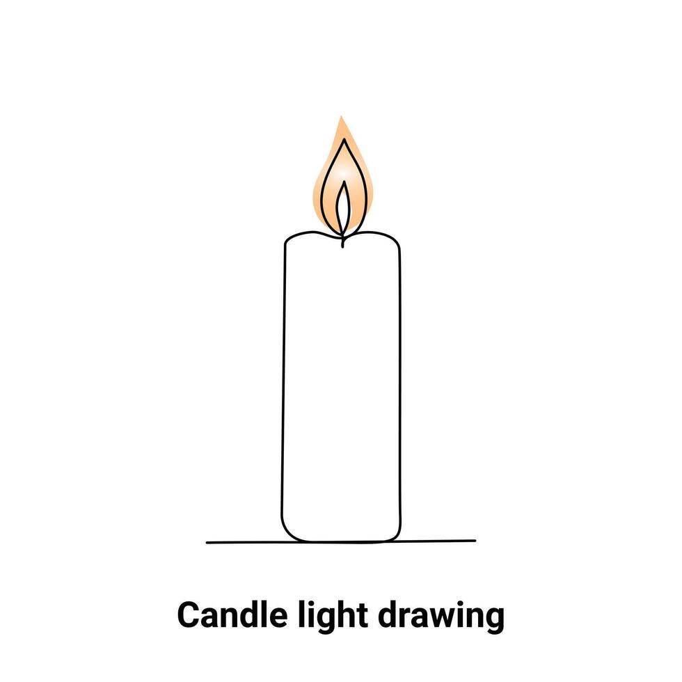 Continuous single-line candle drawing and one-line burning fire candle outline art illustration vector