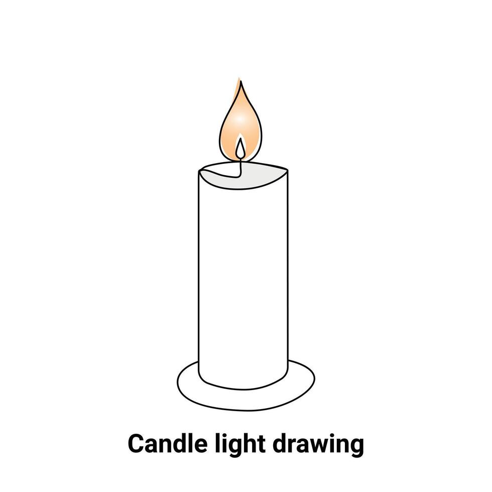 Continuous single-line candle drawing and one-line burning fire candle outline art illustration vector