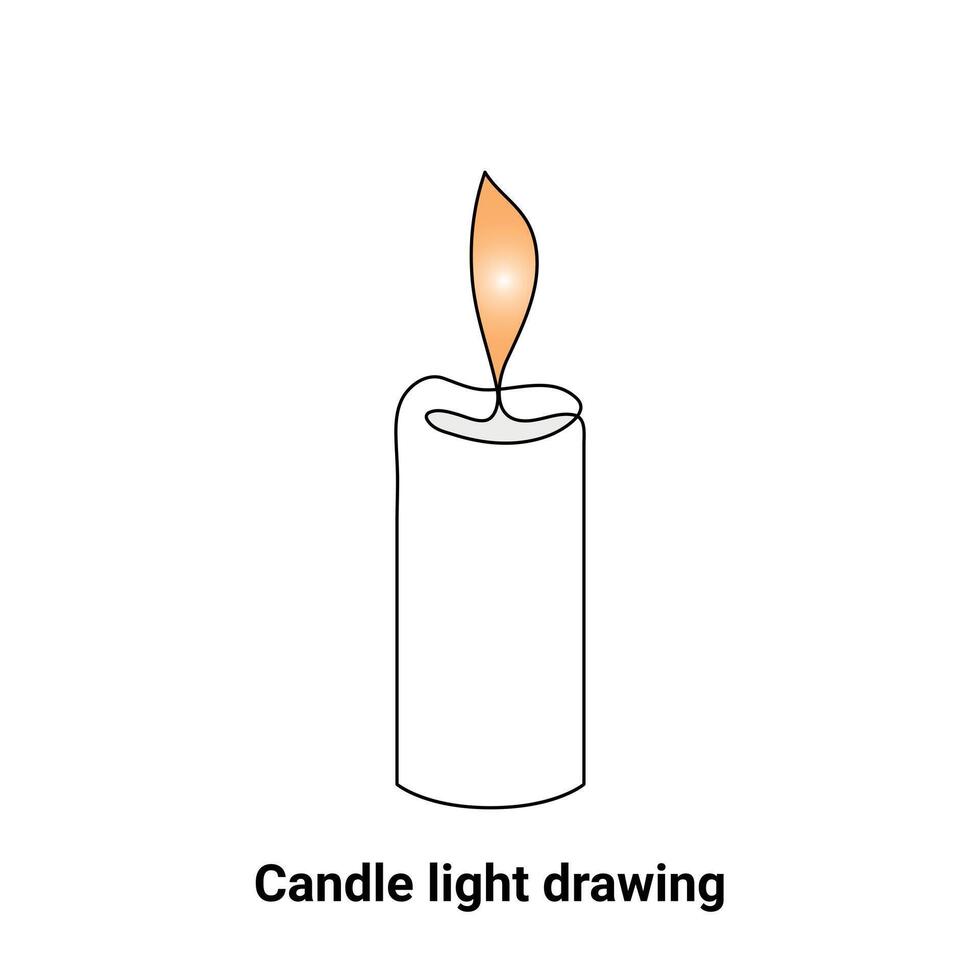 Continuous single-line candle drawing and one-line burning fire candle outline art illustration vector