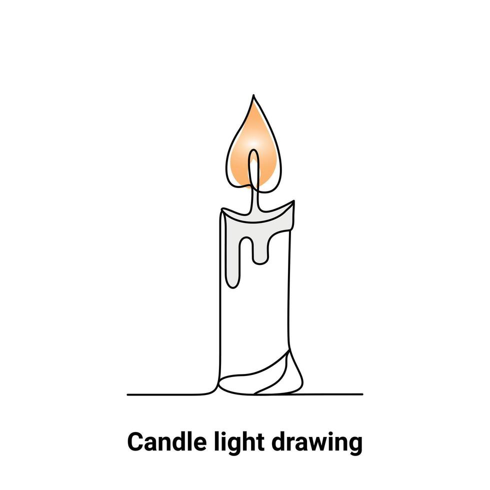 Continuous single-line candle drawing and one-line burning fire candle outline art illustration vector