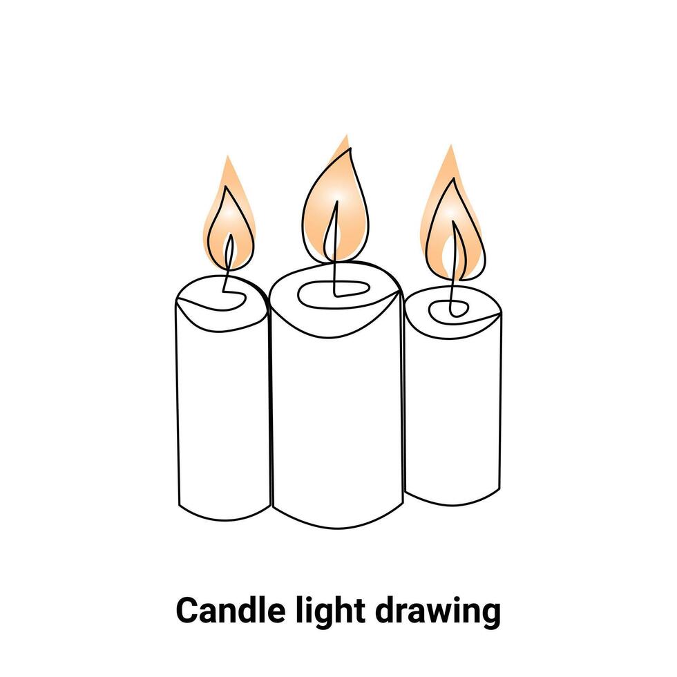 Continuous single-line candle drawing and one-line burning fire candle outline art illustration vector