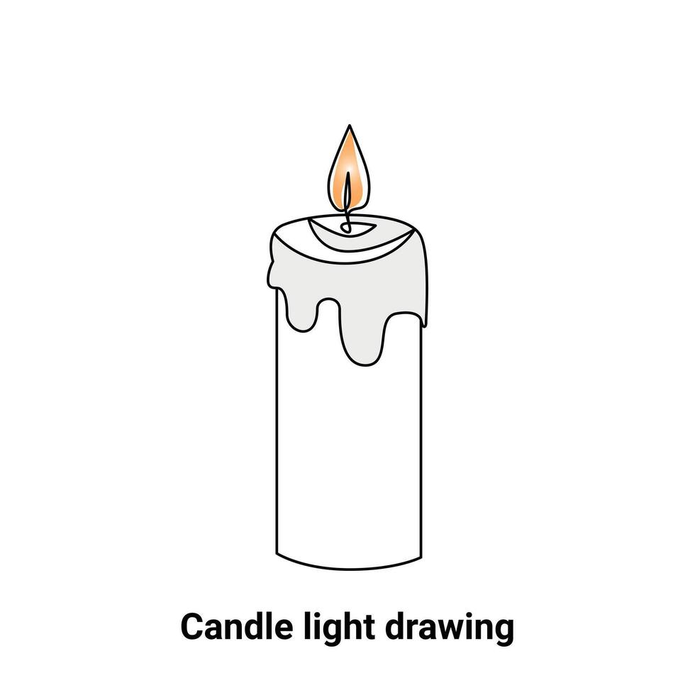 Continuous single-line candle drawing and one-line burning fire candle outline art illustration vector